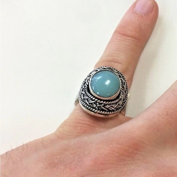 Sterling Silver Blue Jasper Chalcedony Ring - Picture 7 of 8